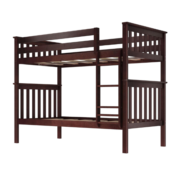 Solid wood twin over twin or full over full bunk bed for kids with reversible ladder, safety guardrails, and non-toxic low VOC finish – space-saving convertible design