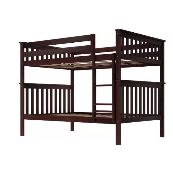 Solid wood twin over twin or full over full bunk bed for kids with reversible ladder, safety guardrails, and non-toxic low VOC finish – space-saving convertible design