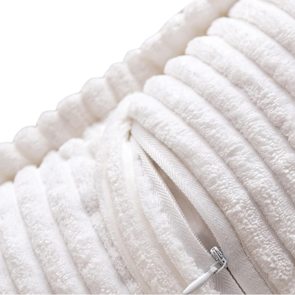 White corduroy pillow cover with geometric striped pattern, modern design, eco-friendly, 45x45 cm, machine washable, perfect for home décor