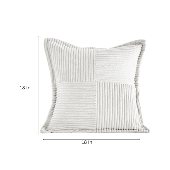 White corduroy pillow cover with geometric striped pattern, modern design, eco-friendly, 45x45 cm, machine washable, perfect for home décor