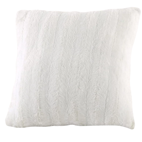 Set of two white faux fur throw pillows, 18x18 inches, square plush decorative cushions with microfiber fill—perfect for modern, minimalist, or cozy home interiors
