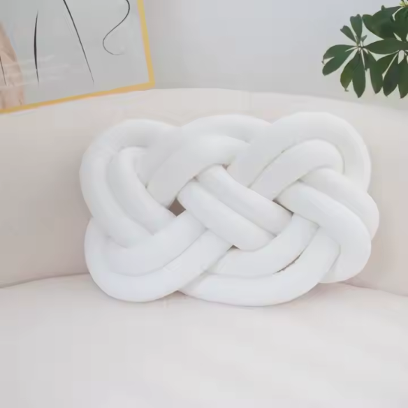 White Knot Throw Pillow – Plush Decorative Cushion for Sofa, Bed, Nursery or Kids Room (17.7 x 13.7 inches)