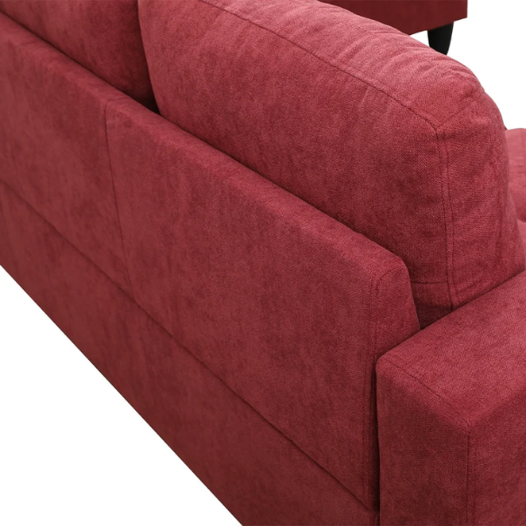 Red L-shaped sectional sofa with right-facing chaise and ottoman, microfiber upholstery and light gray wooden legs