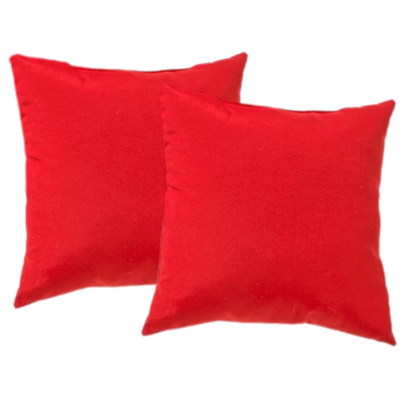 Set of 2 red square throw pillows with corded edges and hidden zipper closure, made of soft cotton-blend twill fabric, perfect for modern and transitional home décor.