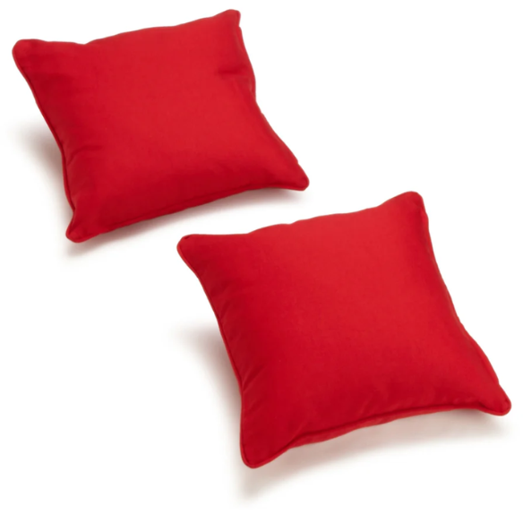 Set of 2 red square throw pillows with corded edges and hidden zipper closure, made of soft cotton-blend twill fabric, perfect for modern and transitional home décor.