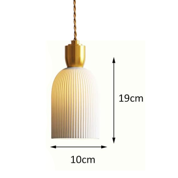Modern retro pleated ceramic and brass cocoon pendant light, adjustable with E14 base.