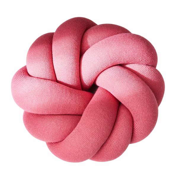 Rosy pink handmade cotton knot throw pillow, round design, 30 cm diameter – soft plush decorative cushion for sofa, bed, chair, or car