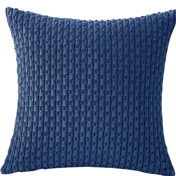 Royal blue striped corduroy throw pillow cover with zipper closure, perfect for modern and boho home décor.