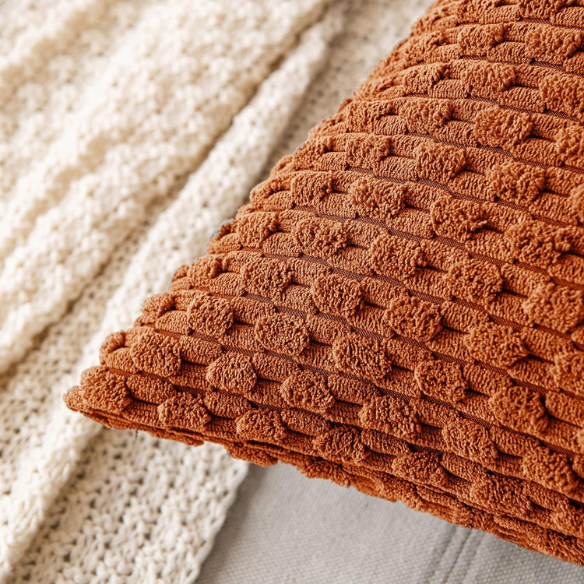 Rust Striped Corduroy Throw Pillow Cover – Modern and Boho Design, Zipper Closure, Durable Polyester Fabric