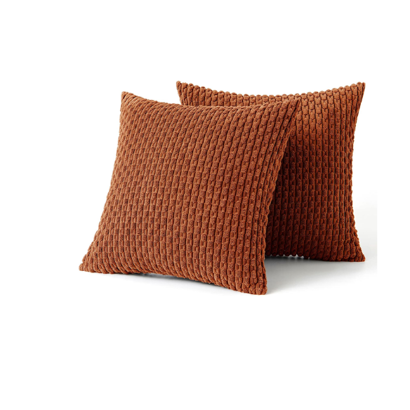 Rust Striped Corduroy Throw Pillow Cover – Modern and Boho Design, Zipper Closure, Durable Polyester Fabric