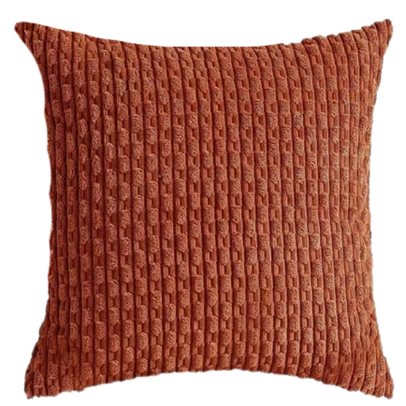 Rust Striped Corduroy Throw Pillow Cover – Modern and Boho Design, Zipper Closure, Durable Polyester Fabric