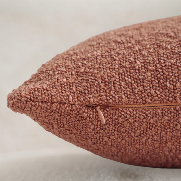 Rustic burnt orange boucle throw pillow cover with soft loop texture, 18x18 inches – cozy modern accent for sofa, bed, or armchair