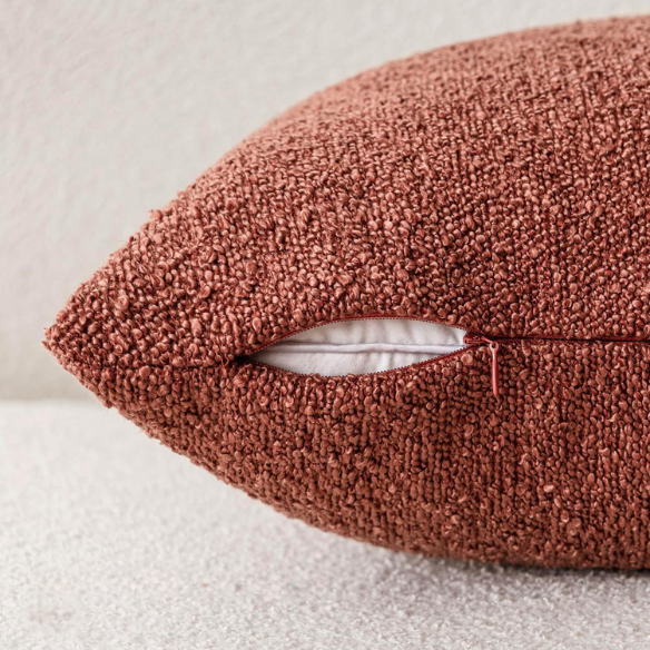 Rustic burnt orange boucle throw pillow cover with soft loop texture, 18x18 inches – cozy modern accent for sofa, bed, or armchair