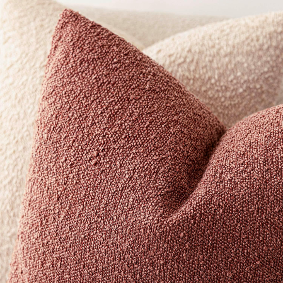 Rustic burnt orange boucle throw pillow cover with soft loop texture, 18x18 inches – cozy modern accent for sofa, bed, or armchair