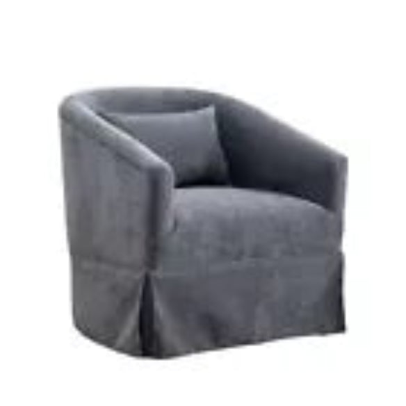 Set of 2 Dark Grey Swivel Accent Chairs with 360-degree swivel base, modern linen blend upholstery, wood accent detailing, and sturdy metal frame. Ideal for living rooms, offices, and bedrooms, these stylish chairs offer exceptional comfort and versatility. Easy to assemble and built to last.