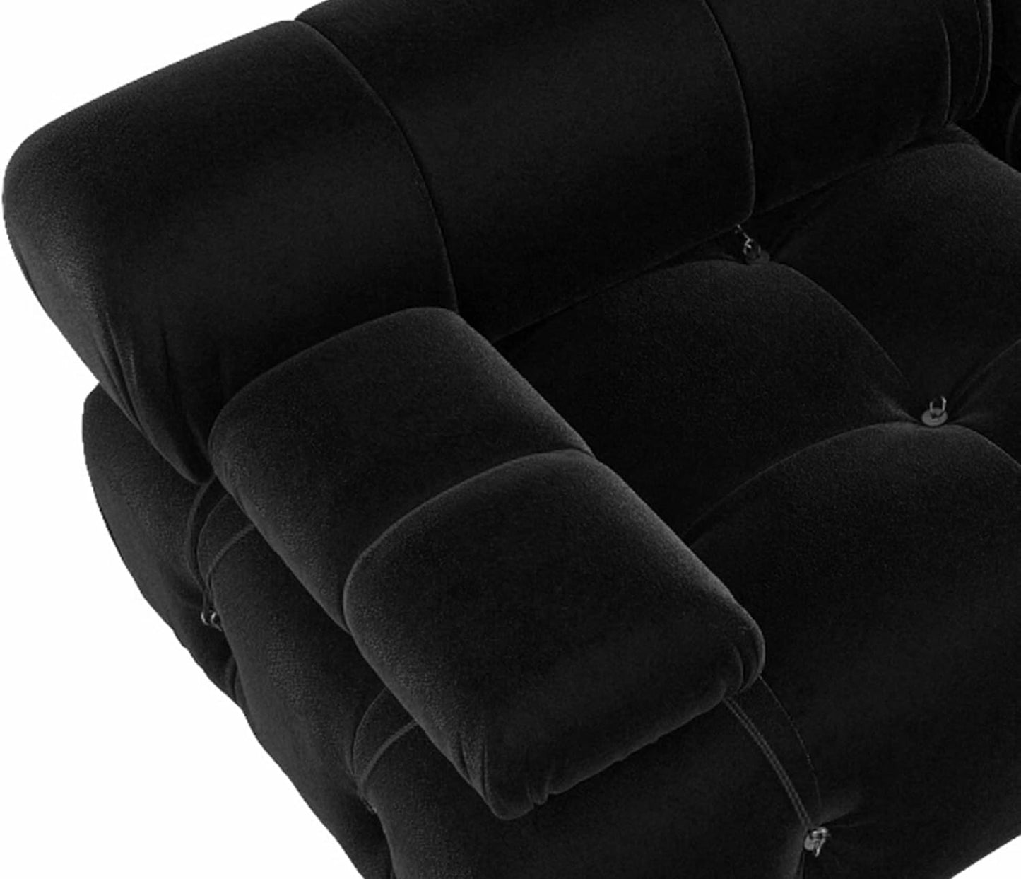 Modern black velvet sectional sofa with plush upholstery, button tufting, and durable wood frame. Versatile design with individual seat cushions for ultimate comfort, supporting up to 330 lbs per seat. Perfect for living rooms, offering easy assembly and a sleek, contemporary style.
