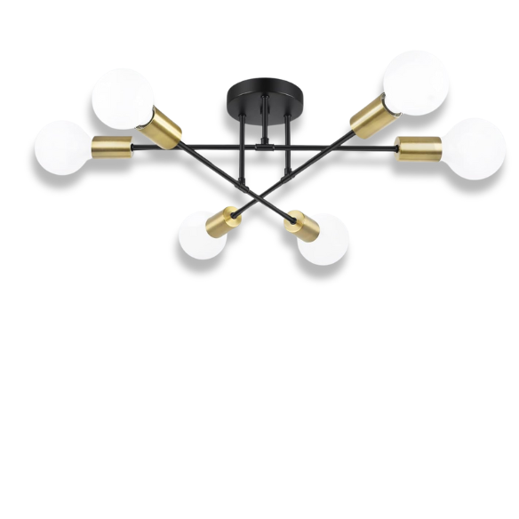 Modern Vintage 6-Head Pendant Ceiling Lamp with E27 Bases – Available in Black, White, or Gold for Living Rooms