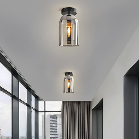Smoke Gray Industrial Ceiling Light – Modern Glass and Metal Pendant Fixture