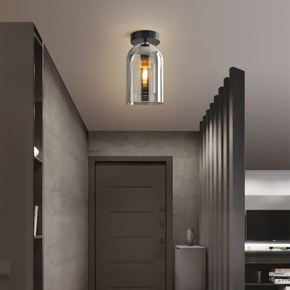 Smoke Gray Industrial Ceiling Light – Modern Glass and Metal Pendant Fixture
