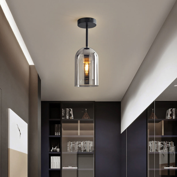 Smoke Gray Nordic Ceiling Light – Modern Industrial Glass and Metal Fixture