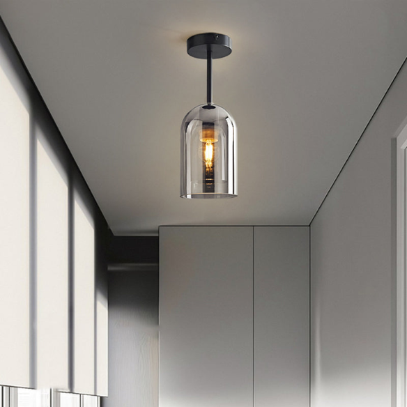 Smoke Gray Nordic Ceiling Light – Modern Industrial Glass and Metal Fixture
