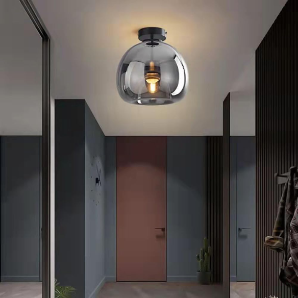 Mid-Century Modern Smoky Grey Brass Glass Ceiling Light for Living Rooms, Kitchens, and Offices