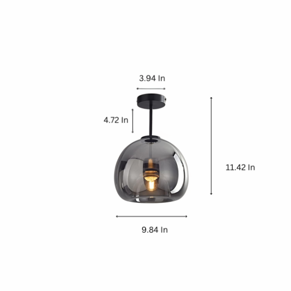 Smoky Grey Brass Glass Ceiling Light Fixture – Mid-Century Modern Design for Home and Office