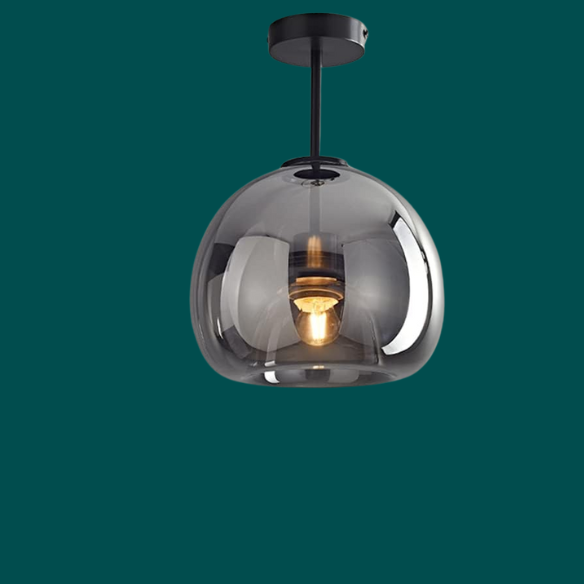 Smoky Grey Brass Glass Ceiling Light Fixture – Mid-Century Modern Design for Home and Office