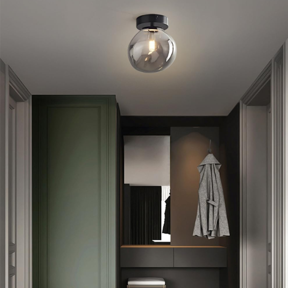 Smoky Grey Brass Glass Ceiling Light – Modern Industrial Pendant Fixture for Home Decor