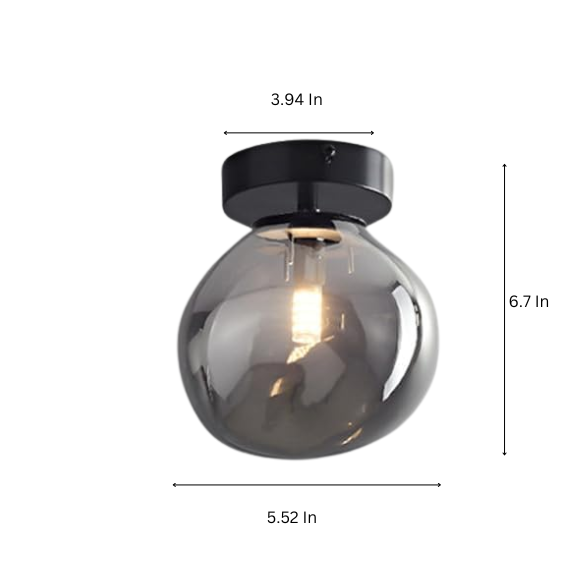 Smoky Grey Brass Glass Ceiling Light – Modern Industrial Pendant Fixture for Home Decor