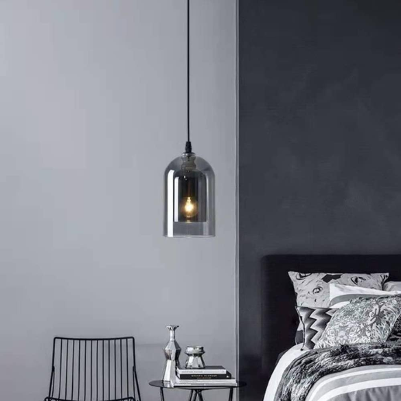 Smoky Grey Pendant Light with Adjustable Height and Glass Shade for Modern Home Decor