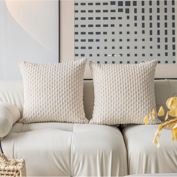 Striped Corduroy Throw Pillow Cover in Cream – Modern and Boho Style, Zipper Closure, Available in Multiple Sizes