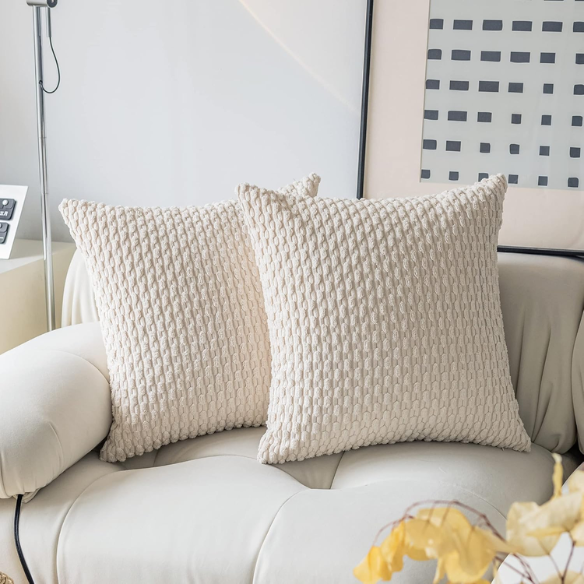 Striped Corduroy Throw Pillow Cover in Cream – Modern and Boho Style, Zipper Closure, Available in Multiple Sizes