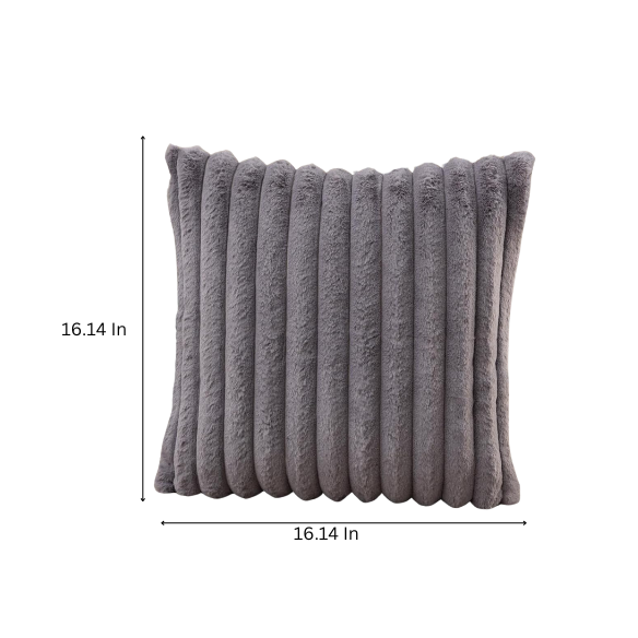 Soft grey striped throw pillow cover with faux wool front and velvet back, 16x16 size.