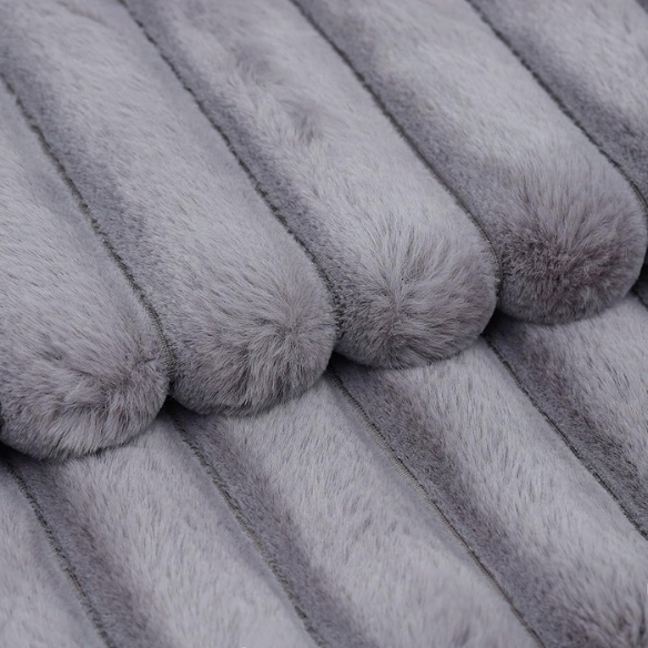Soft grey striped throw pillow cover with faux wool front and velvet back, 16x16 size.