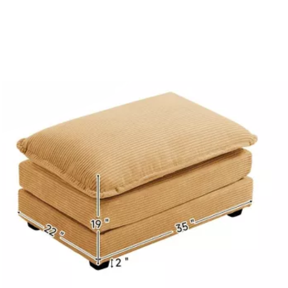 Tan corduroy accent chair with matching ottoman, featuring soft upholstery, supportive foam cushions, and a sturdy wood and metal frame for long-lasting comfort.