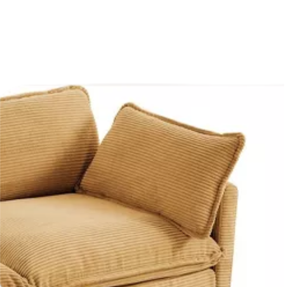 Tan corduroy loveseat sofa with plush upholstery, modern track arms, and spacious two-person seating—perfect for small apartments, living rooms, or home offices.