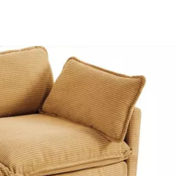 Tan corduroy 4-seat modular sectional sofa with two ottomans, featuring soft high-pile fabric, plush cushions, and a sturdy wood and metal frame for modern living spaces.