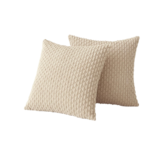 Tan Striped Corduroy Throw Pillow Cover – Modern Boho Style, Zipper Closure, Soft Polyester, Machine Washable