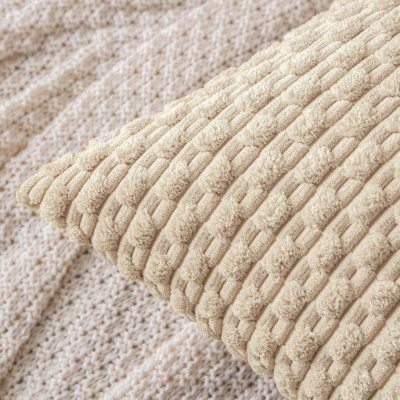 Tan Striped Corduroy Throw Pillow Cover – Modern Boho Style, Zipper Closure, Soft Polyester, Machine Washable