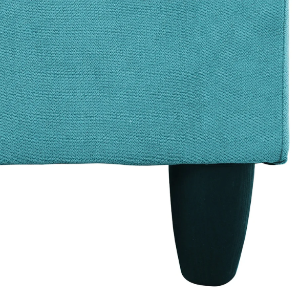 Teal L-shaped sectional sofa with right-facing chaise and ottoman, microfiber upholstery and light gray wooden legs