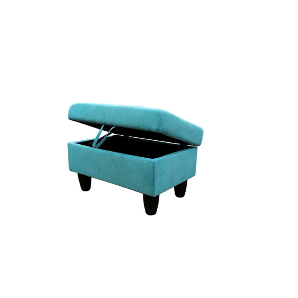 Teal L-shaped sectional sofa with right-facing chaise and ottoman, microfiber upholstery and light gray wooden legs