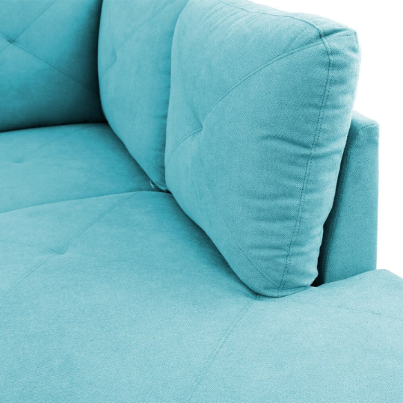 Teal L-shaped sectional sofa with right-facing chaise and ottoman, microfiber upholstery and light gray wooden legs