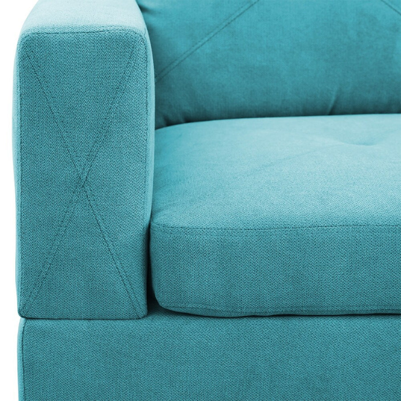 Teal L-shaped sectional sofa with right-facing chaise and ottoman, microfiber upholstery and light gray wooden legs