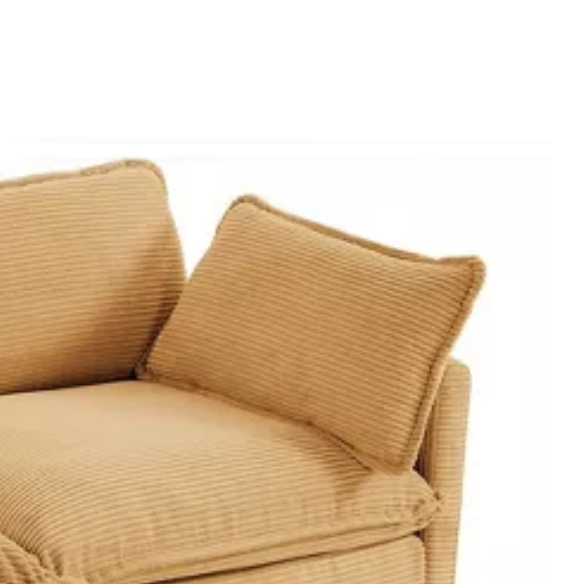 Three-Seater Tan Corduroy Modular Sectional Sofa with Ottoman – Plush high-pile fleece upholstery, movable ottoman for versatile configurations, and thick high-elastic sponge cushions for durable comfort in a modern minimalist design.