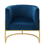 Navy velvet accent chair with a sleek gold arc base, offering stylish comfort and versatility for any space. The chair features a plush velvet seat, sturdy iron frame, and modern arc-shaped design, perfect for living rooms, bedrooms, offices, and more.