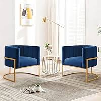 Navy velvet accent chair with a sleek gold arc base, offering stylish comfort and versatility for any space. The chair features a plush velvet seat, sturdy iron frame, and modern arc-shaped design, perfect for living rooms, bedrooms, offices, and more.