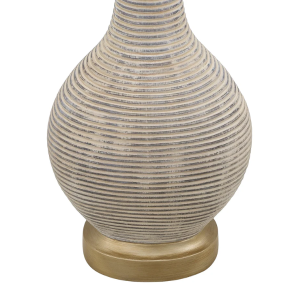 Set of two 24.5-inch Washed Beige and Gold Farmhouse Table Lamps with White Linen Drum Shades