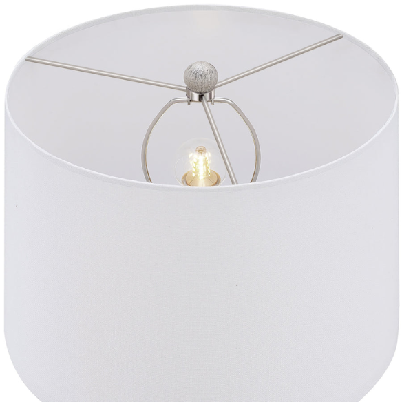 Set of two 24.5-inch Washed Beige and Gold Farmhouse Table Lamps with White Linen Drum Shades