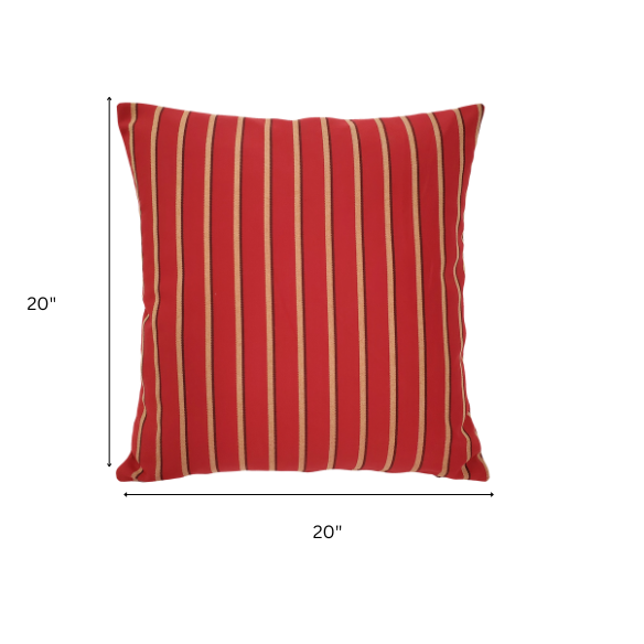 Weather-resistant striped accent pillow in red, tan, and black – durable, reversible, and mildew-resistant with overstuffed polyester fill, perfect for patio, deck, or living room décor.
